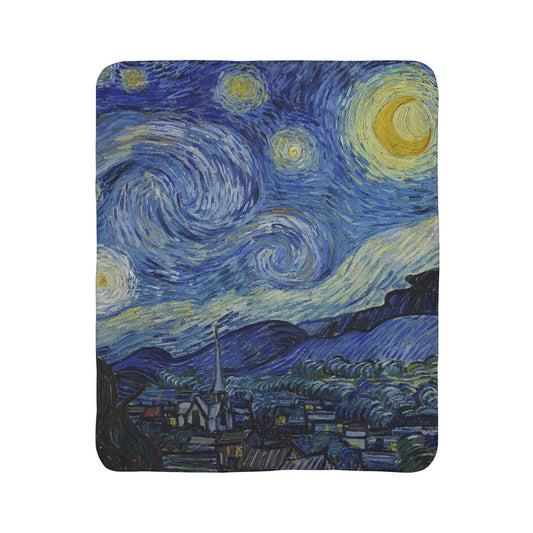 Starry Night by Van Gogh Fleece Sherpa Blanket